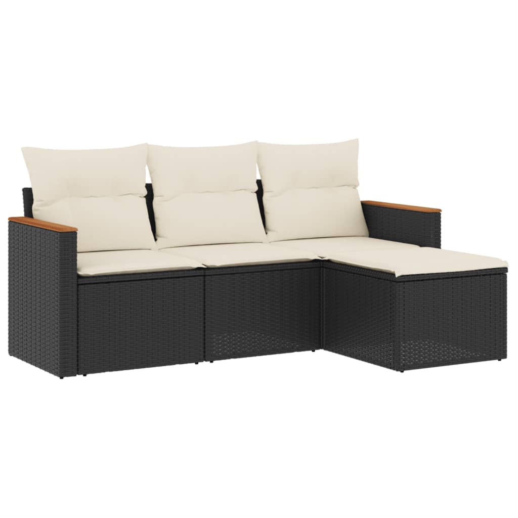 Set Divani da Giardino 4 pz con Cuscini Nero in Polyrattan 3225902