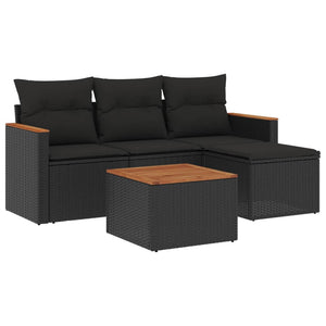 Set Divani da Giardino 5 pz con Cuscini in Polyrattan Nero 3225908