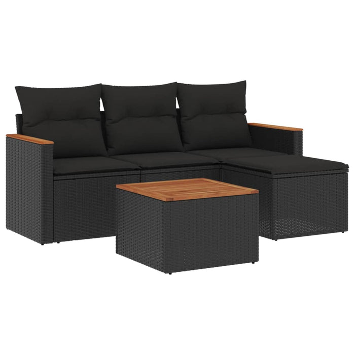 Set Divani da Giardino 5 pz con Cuscini in Polyrattan Nero 3225908