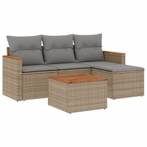 Set Divano da Giardino 5 pz con Cuscini-Sofa da Giardino-Divanetto da esterno Beige Misto Polyrattan 591333