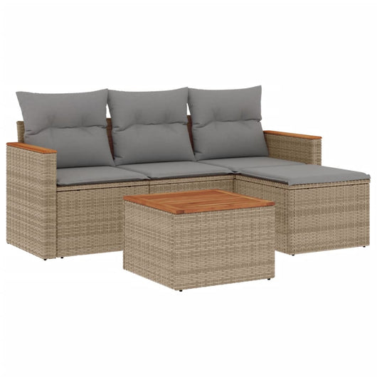Set Divano da Giardino 5 pz con Cuscini-Sofa da Giardino-Divanetto da esterno Beige Misto Polyrattan 591333