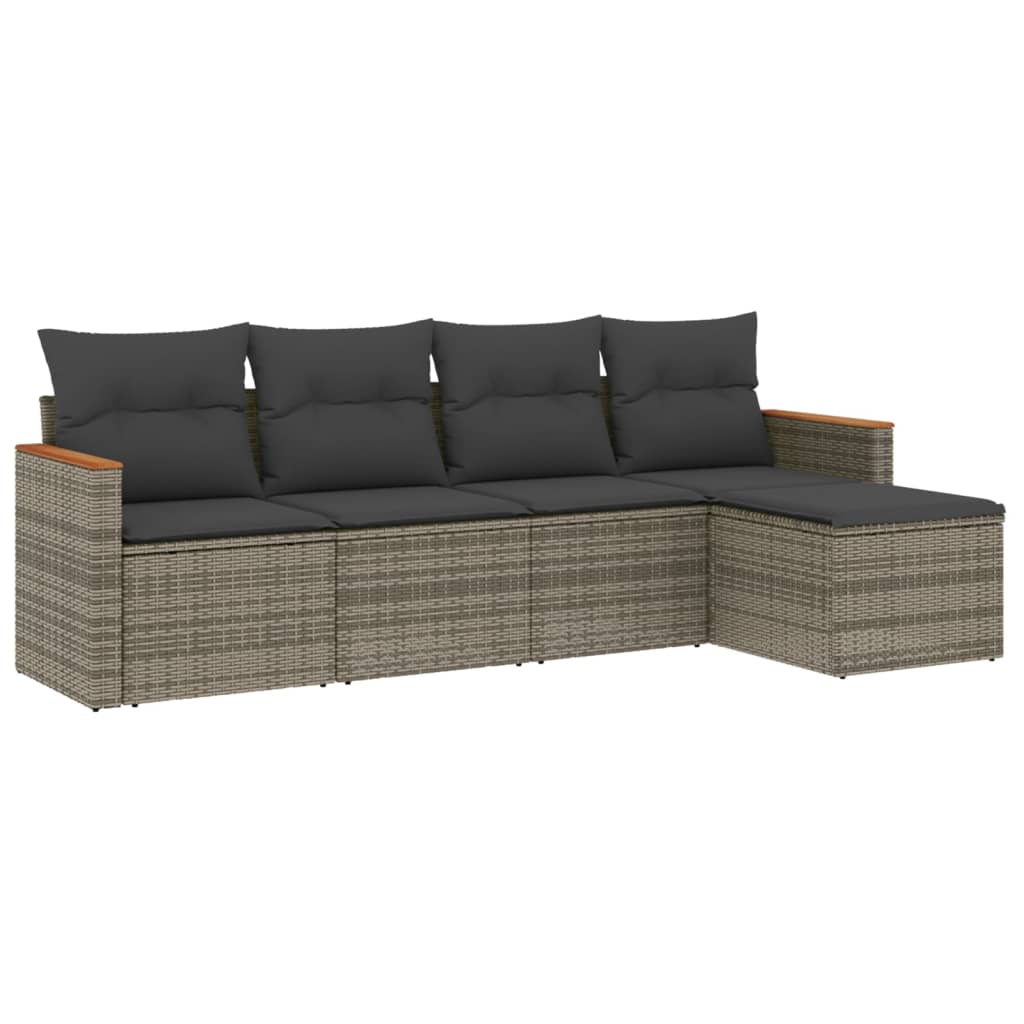 Set Divano da Giardino 5 pz con Cuscini-Sofa da Giardino-Divanetto da esterno Grigio in Polyrattan 159566