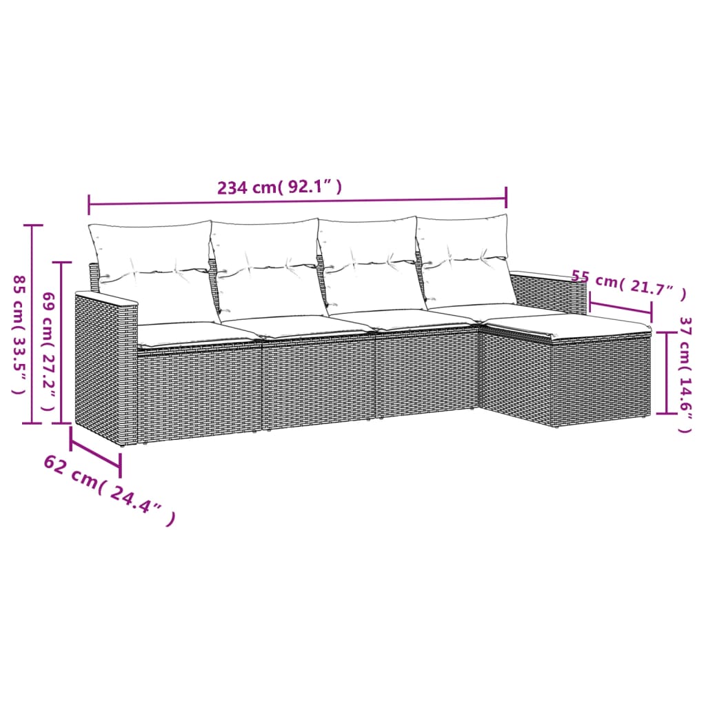 Set Divano da Giardino 5 pz con Cuscini-Sofa da Giardino-Divanetto da esterno Grigio in Polyrattan 159566