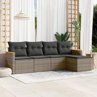 Set Divano da Giardino 5 pz con Cuscini-Sofa da Giardino-Divanetto da esterno Grigio in Polyrattan 159566