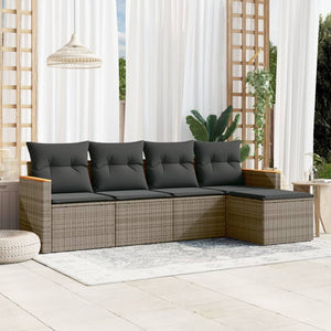 Set Divano da Giardino 5 pz con Cuscini-Sofa da Giardino-Divanetto da esterno Grigio in Polyrattan 159566