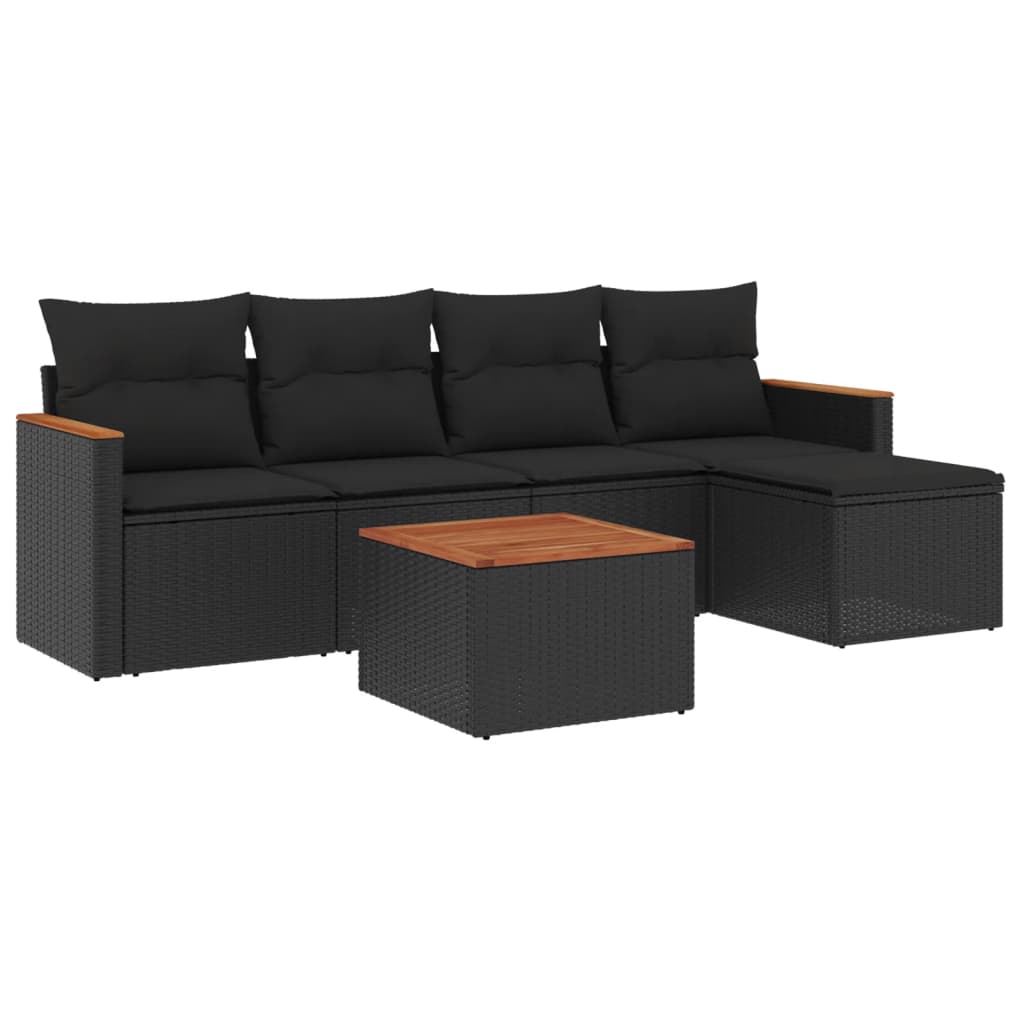 Set Divano da Giardino 6 pz con Cuscini-Sofa da Giardino-Divanetto da esterno Nero in Polyrattan 925702