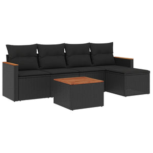 Set Divano da Giardino 6 pz con Cuscini-Sofa da Giardino-Divanetto da esterno Nero in Polyrattan 925702