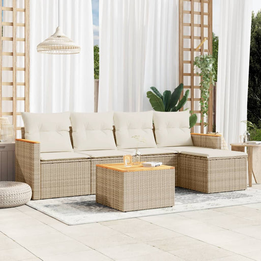 Set Divano da Giardino 6 pz con Cuscini Beige in Polyrattan