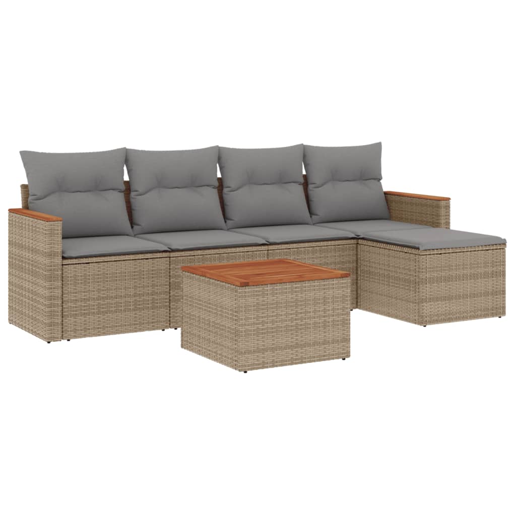 Set Divano da Giardino 6 pz con Cuscini-Sofa da Giardino-Divanetto da esterno Beige Misto Polyrattan 732380