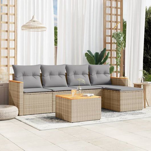 Set Divano da Giardino 6 pz con Cuscini-Sofa da Giardino-Divanetto da esterno Beige Misto Polyrattan 732380
