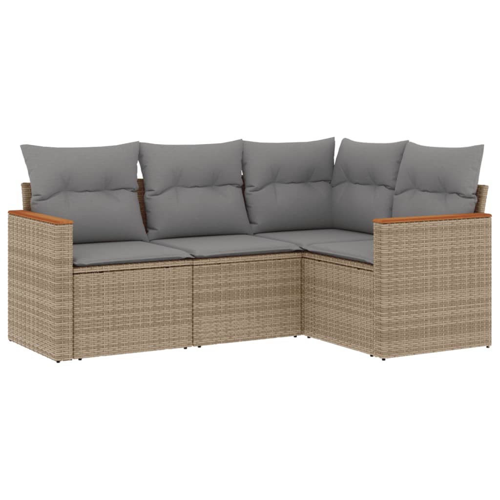 Set Divano da Giardino 4 pz con Cuscini-Sofa da Giardino-Divanetto da esterno Beige Misto Polyrattan 130566