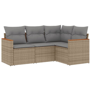 Set Divano da Giardino 4 pz con Cuscini-Sofa da Giardino-Divanetto da esterno Beige Misto Polyrattan 130566