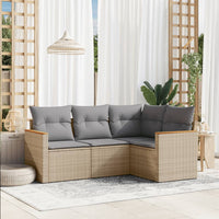 Set Divano da Giardino 4 pz con Cuscini-Sofa da Giardino-Divanetto da esterno Beige Misto Polyrattan 130566