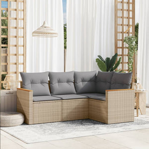 Set Divano da Giardino 4 pz con Cuscini-Sofa da Giardino-Divanetto da esterno Beige Misto Polyrattan 130566