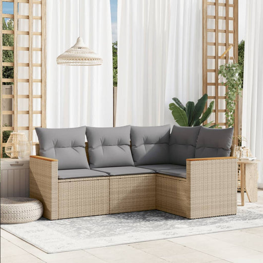 Set Divano da Giardino 4 pz con Cuscini-Sofa da Giardino-Divanetto da esterno Beige Misto Polyrattan 130566