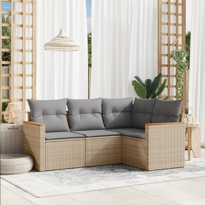 Set Divano da Giardino 4 pz con Cuscini-Sofa da Giardino-Divanetto da esterno Beige Misto Polyrattan 130566