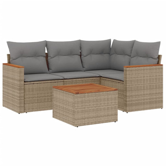 Set Divano da Giardino 5 pz con Cuscini-Sofa da Giardino-Divanetto da esterno Beige Misto Polyrattan 417538