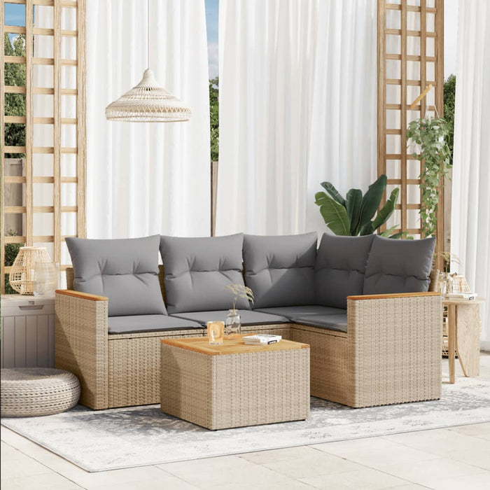 Set Divano da Giardino 5 pz con Cuscini-Sofa da Giardino-Divanetto da esterno Beige Misto Polyrattan 417538