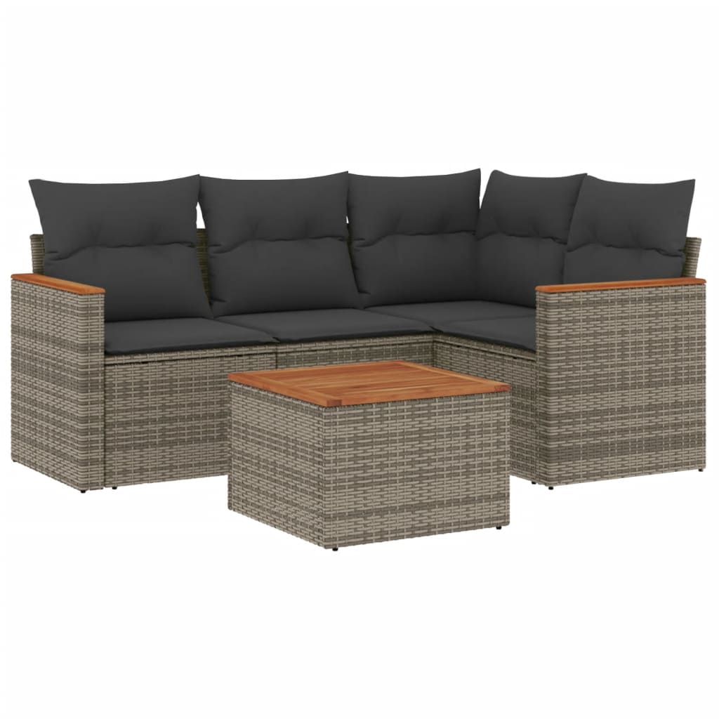 Set Divano da Giardino 5 pz con Cuscini-Sofa da Giardino-Divanetto da esterno Grigio in Polyrattan 457096