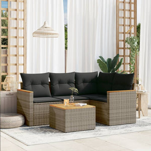 Set Divano da Giardino 5 pz con Cuscini-Sofa da Giardino-Divanetto da esterno Grigio in Polyrattan 457096