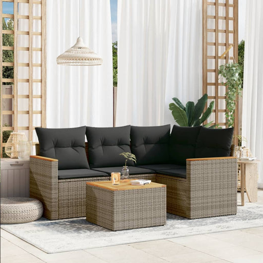 Set Divano da Giardino 5 pz con Cuscini-Sofa da Giardino-Divanetto da esterno Grigio in Polyrattan 457096