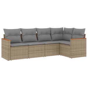 Set Divano da Giardino 5 pz con Cuscini-Sofa da Giardino-Divanetto da esterno Beige Misto Polyrattan 199837