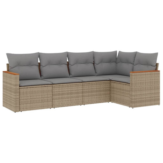 Set Divano da Giardino 5 pz con Cuscini-Sofa da Giardino-Divanetto da esterno Beige Misto Polyrattan 199837