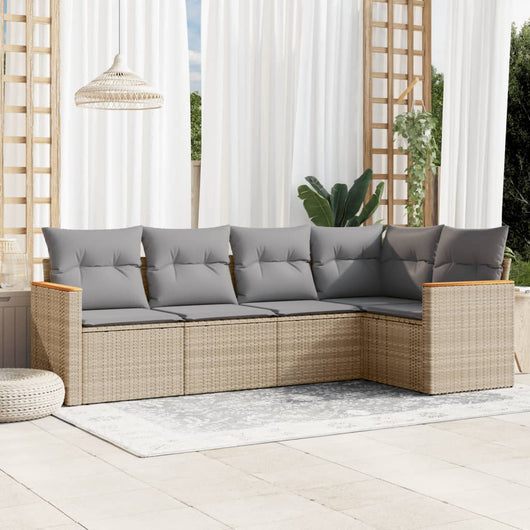 Set Divano da Giardino 5 pz con Cuscini-Sofa da Giardino-Divanetto da esterno Beige Misto Polyrattan 199837
