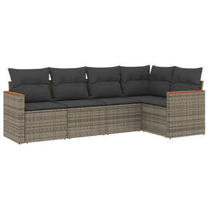 Set Divano da Giardino 5 pz con Cuscini-Sofa da Giardino-Divanetto da esterno Grigio in Polyrattan 916285