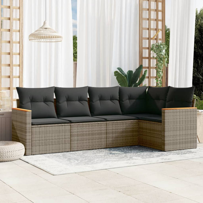 Set Divano da Giardino 5 pz con Cuscini-Sofa da Giardino-Divanetto da esterno Grigio in Polyrattan 916285