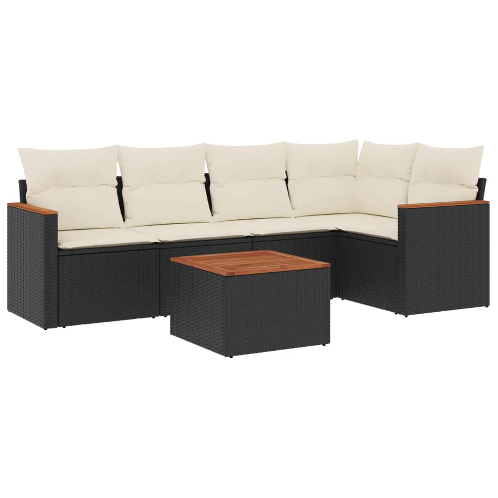 Set Divano da Giardino 6 pz con Cuscini-Sofa da Giardino-Divanetto da esterno Nero in Polyrattan 867004
