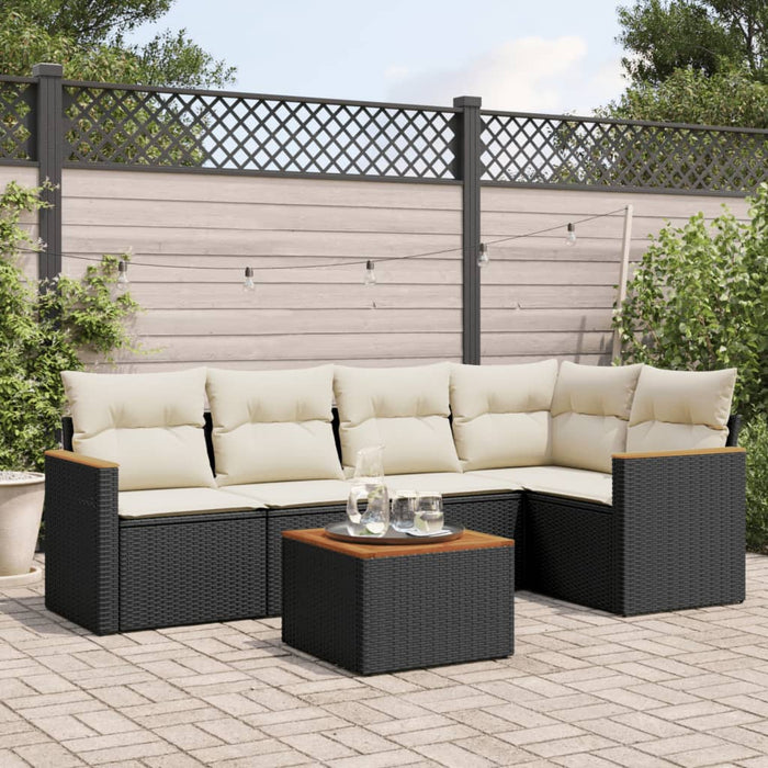 Set Divano da Giardino 6 pz con Cuscini-Sofa da Giardino-Divanetto da esterno Nero in Polyrattan 867004