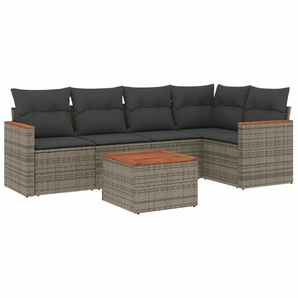 Set Divano da Giardino 6 pz con Cuscini-Sofa da Giardino-Divanetto da esterno Grigio in Polyrattan 430213