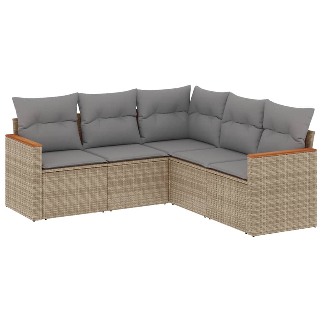 Set Divano da Giardino 5 pz con Cuscini-Sofa da Giardino-Divanetto da esterno Beige Misto Polyrattan 338116