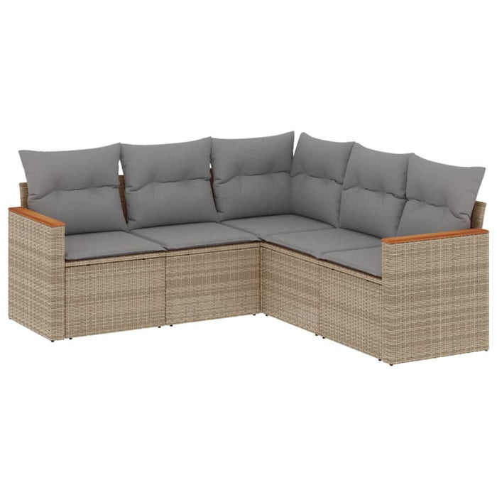 Set Divano da Giardino 5 pz con Cuscini-Sofa da Giardino-Divanetto da esterno Beige Misto Polyrattan 338116
