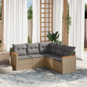 Set Divano da Giardino 5 pz con Cuscini-Sofa da Giardino-Divanetto da esterno Beige Misto Polyrattan 338116