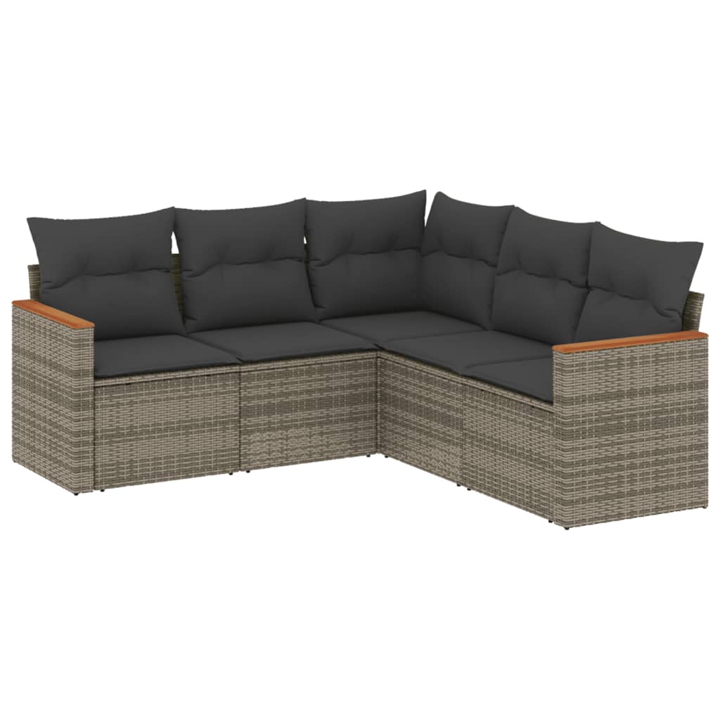 Set Divano da Giardino 5 pz con Cuscini-Sofa da Giardino-Divanetto da esterno Grigio in Polyrattan 147575