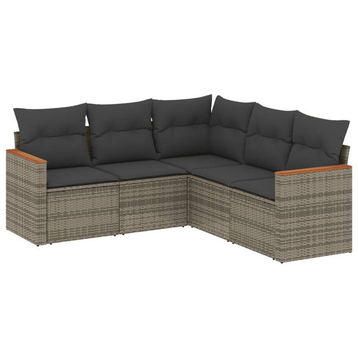 Set Divano da Giardino 5 pz con Cuscini-Sofa da Giardino-Divanetto da esterno Grigio in Polyrattan 147575