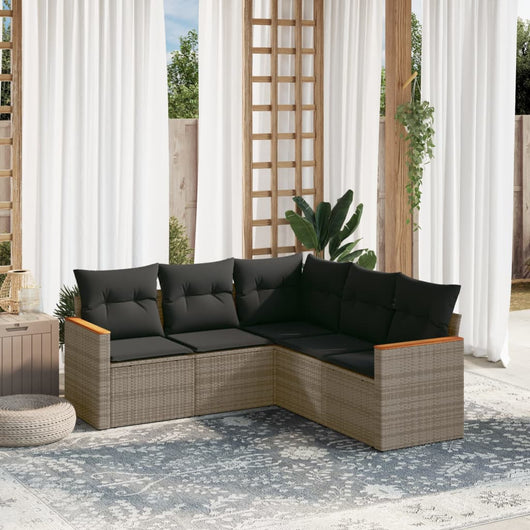 Set Divano da Giardino 5 pz con Cuscini-Sofa da Giardino-Divanetto da esterno Grigio in Polyrattan 147575
