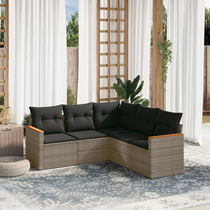 Set Divano da Giardino 5 pz con Cuscini-Sofa da Giardino-Divanetto da esterno Grigio in Polyrattan 147575