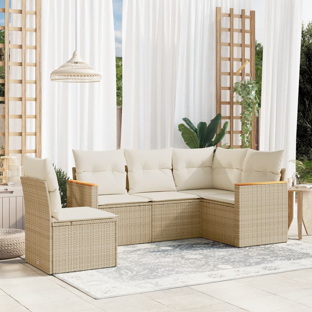 Set Divano da Giardino 5 pz con Cuscini Beige in Polyrattancod mxl 89062