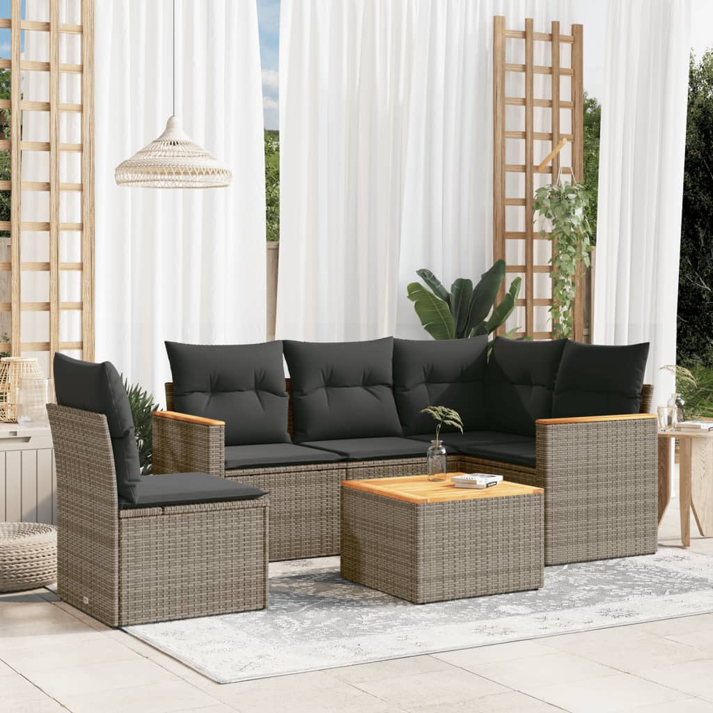 Set Divano da Giardino 6 pz con Cuscini-Sofa da Giardino-Divanetto da esterno Grigio in Polyrattan 453753