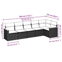 Set Divano da Giardino 6 pz con Cuscini-Sofa da Giardino-Divanetto da esterno Nero in Polyrattan 446170