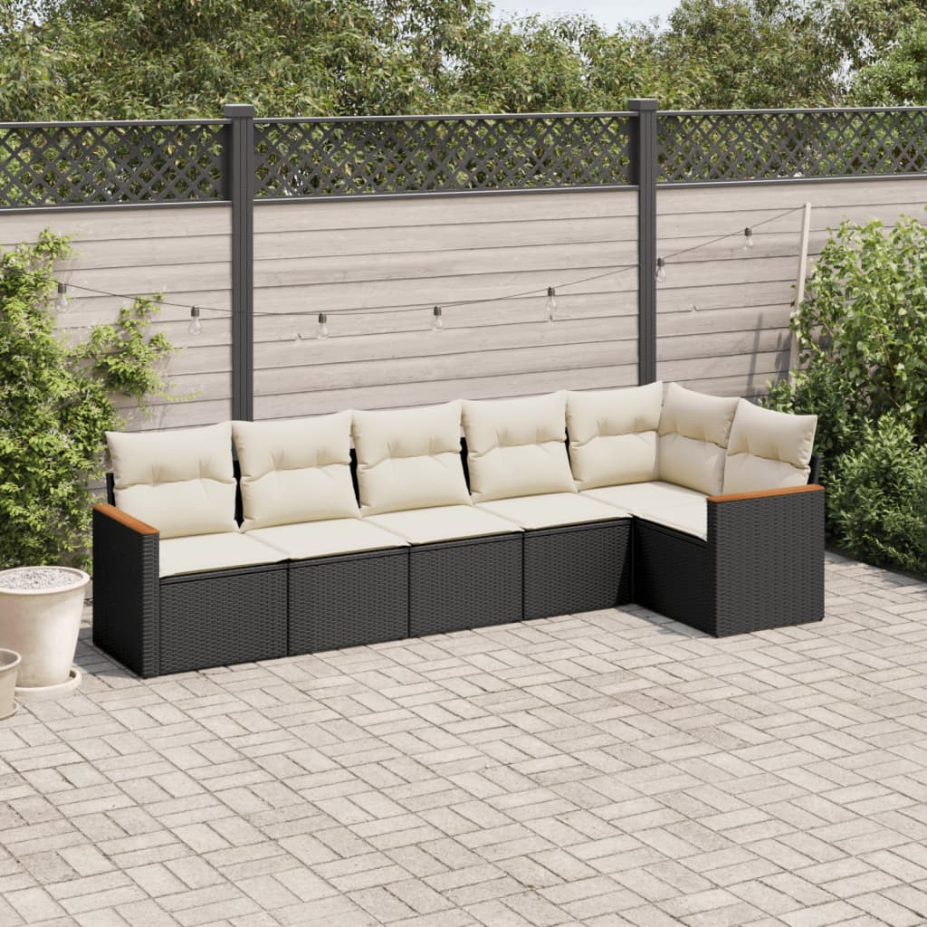 Set Divano da Giardino 6 pz con Cuscini-Sofa da Giardino-Divanetto da esterno Nero in Polyrattan 446170