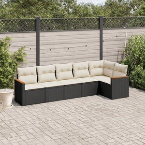 Set Divano da Giardino 6 pz con Cuscini-Sofa da Giardino-Divanetto da esterno Nero in Polyrattan 446170