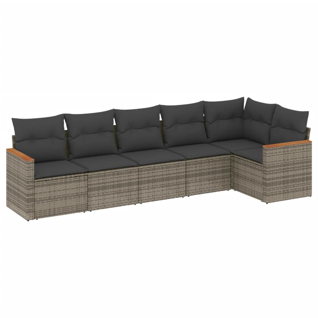 Set Divano da Giardino 6 pz con Cuscini-Sofa da Giardino-Divanetto da esterno Grigio in Polyrattan 152524