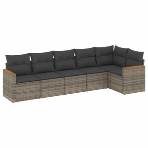 Set Divano da Giardino 6 pz con Cuscini-Sofa da Giardino-Divanetto da esterno Grigio in Polyrattan 152524