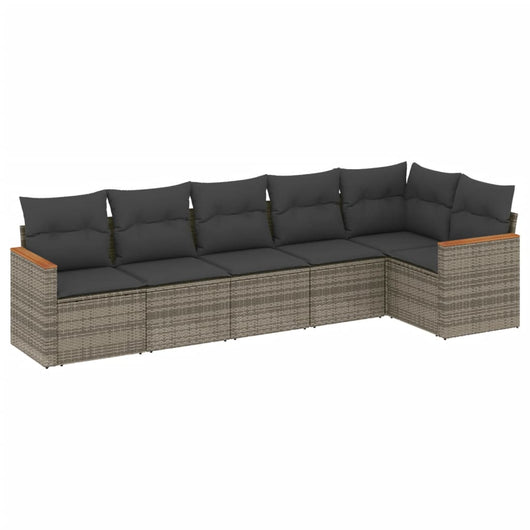 Set Divano da Giardino 6 pz con Cuscini-Sofa da Giardino-Divanetto da esterno Grigio in Polyrattan 152524