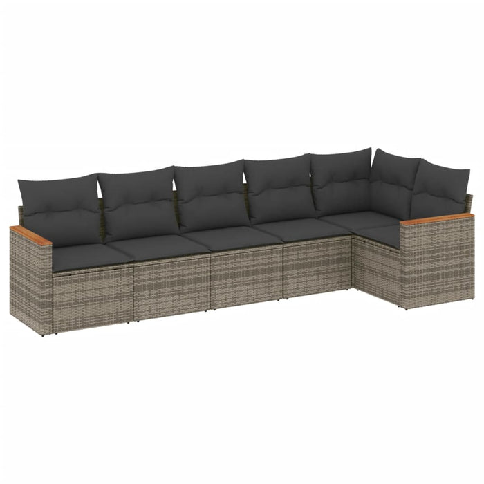 Set Divano da Giardino 6 pz con Cuscini-Sofa da Giardino-Divanetto da esterno Grigio in Polyrattan 152524