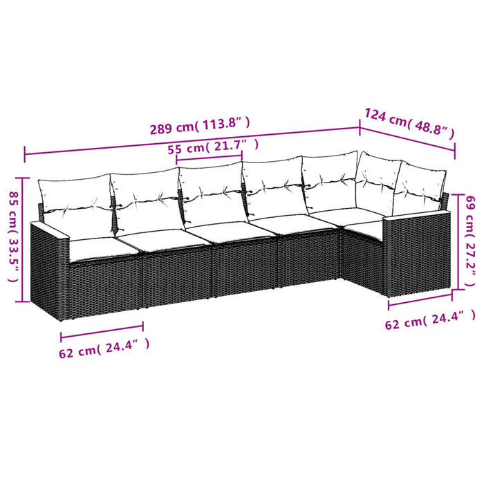 Set Divano da Giardino 6 pz con Cuscini-Sofa da Giardino-Divanetto da esterno Grigio in Polyrattan 152524